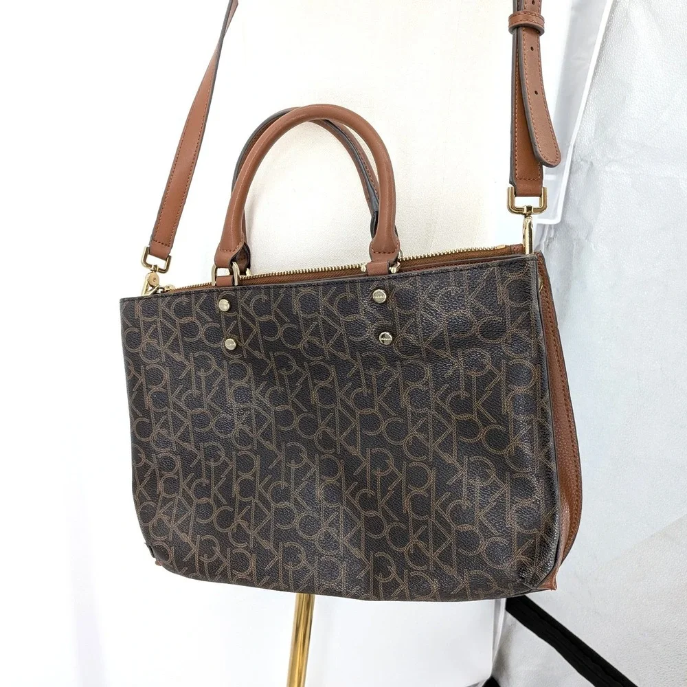 Calvin Klein Monogram Satchel Shoulder Bag Brown‎ Logo Crossbody